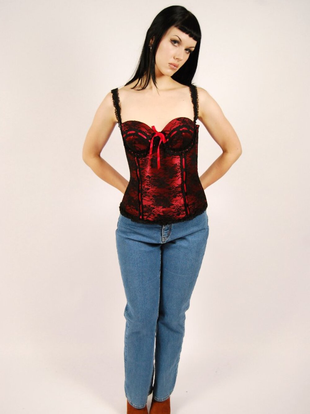 Y2K Frederick's of Hollywood Corset (M) medium red black vintage lingerie sexy